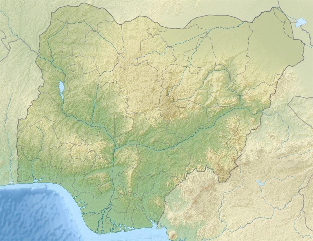 mapa nigéria ukazuje úľavu a odvodnenie