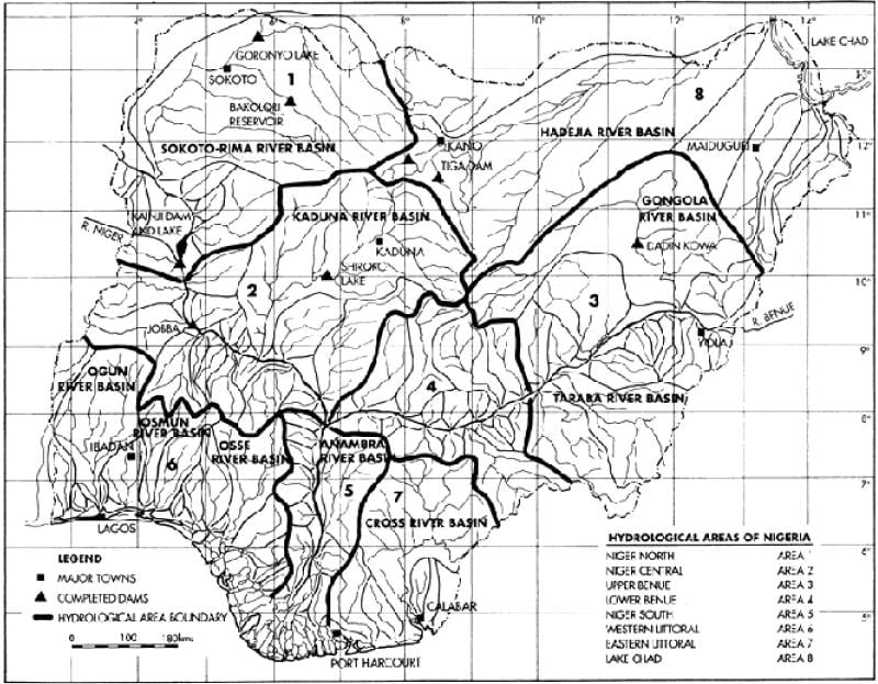 Mapa hydrologické nigéria