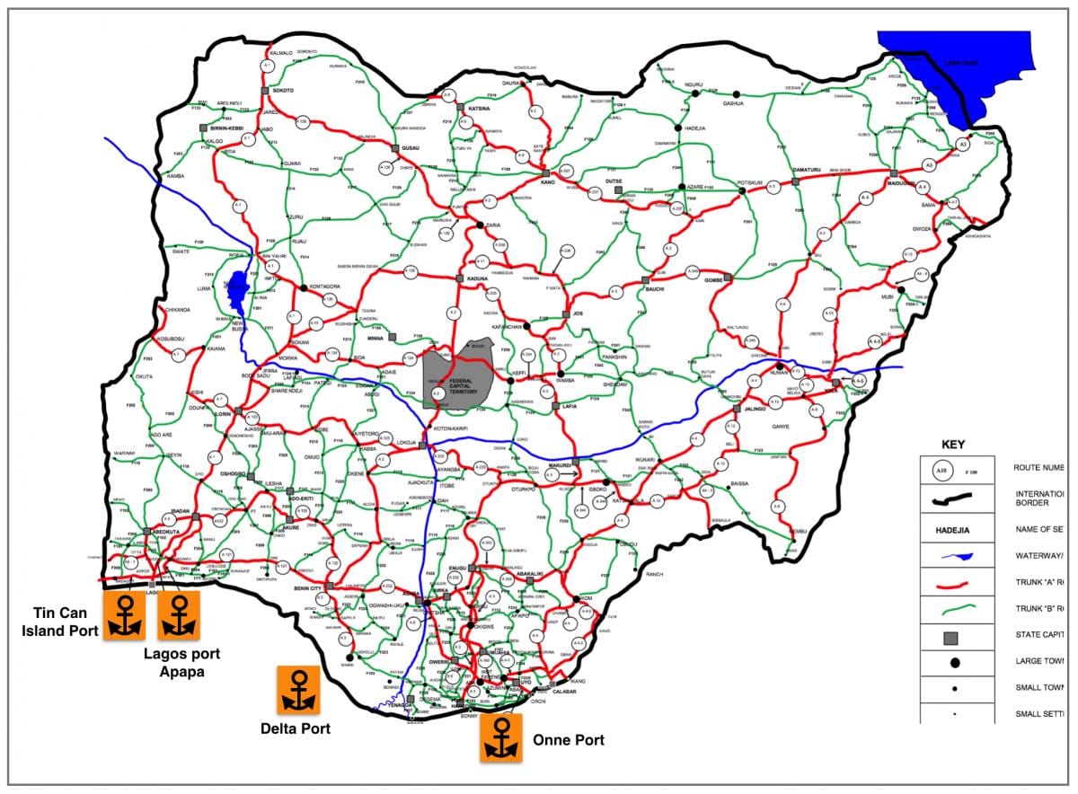Mapa nigéria ukazuje cestnej siete