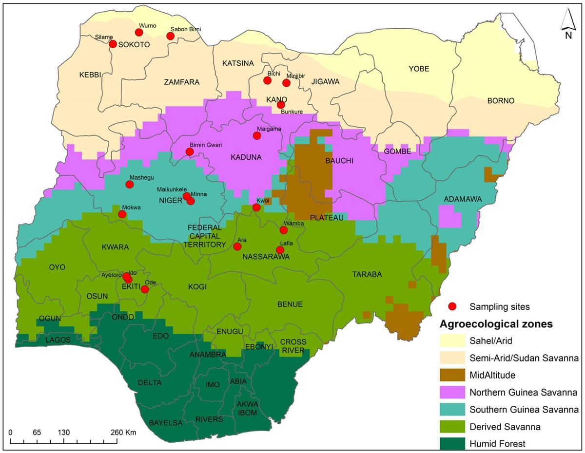 mapa nigéria ukazuje plodín distribúcia