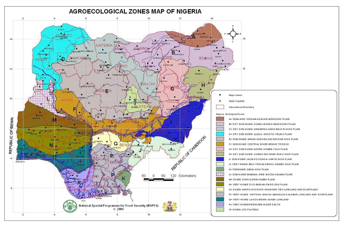 mapa nigéria zobrazovanie rôznych vegetačných stupňov