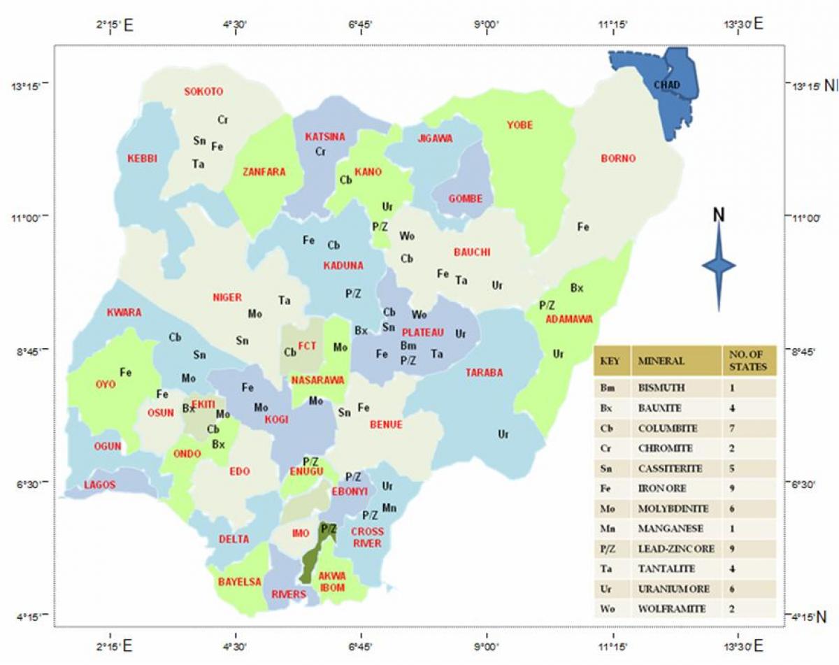 nigéria, prírodné zdroje, mapa