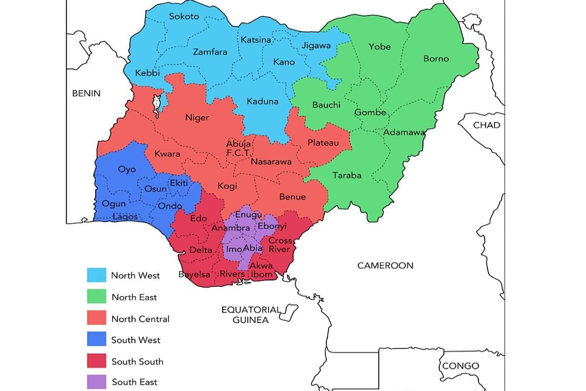 mapa nigéria ukazuje geopolitických pásmach