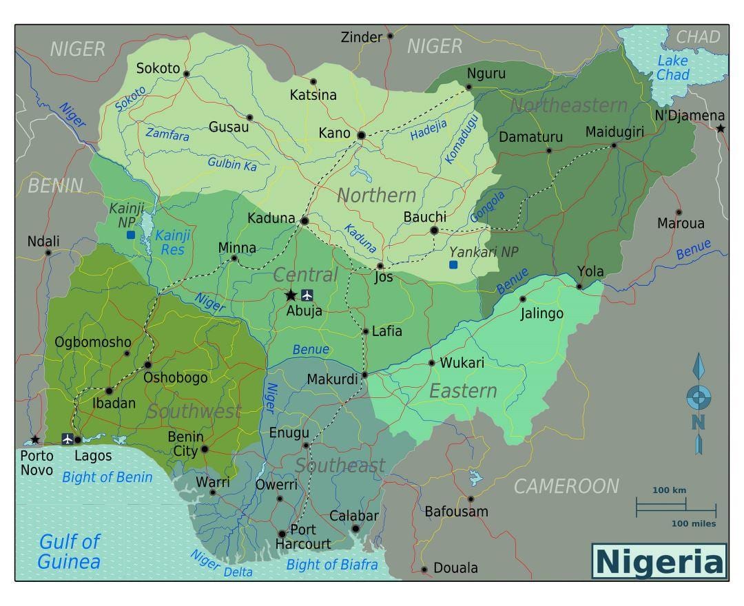 nigéria regionálnej mape