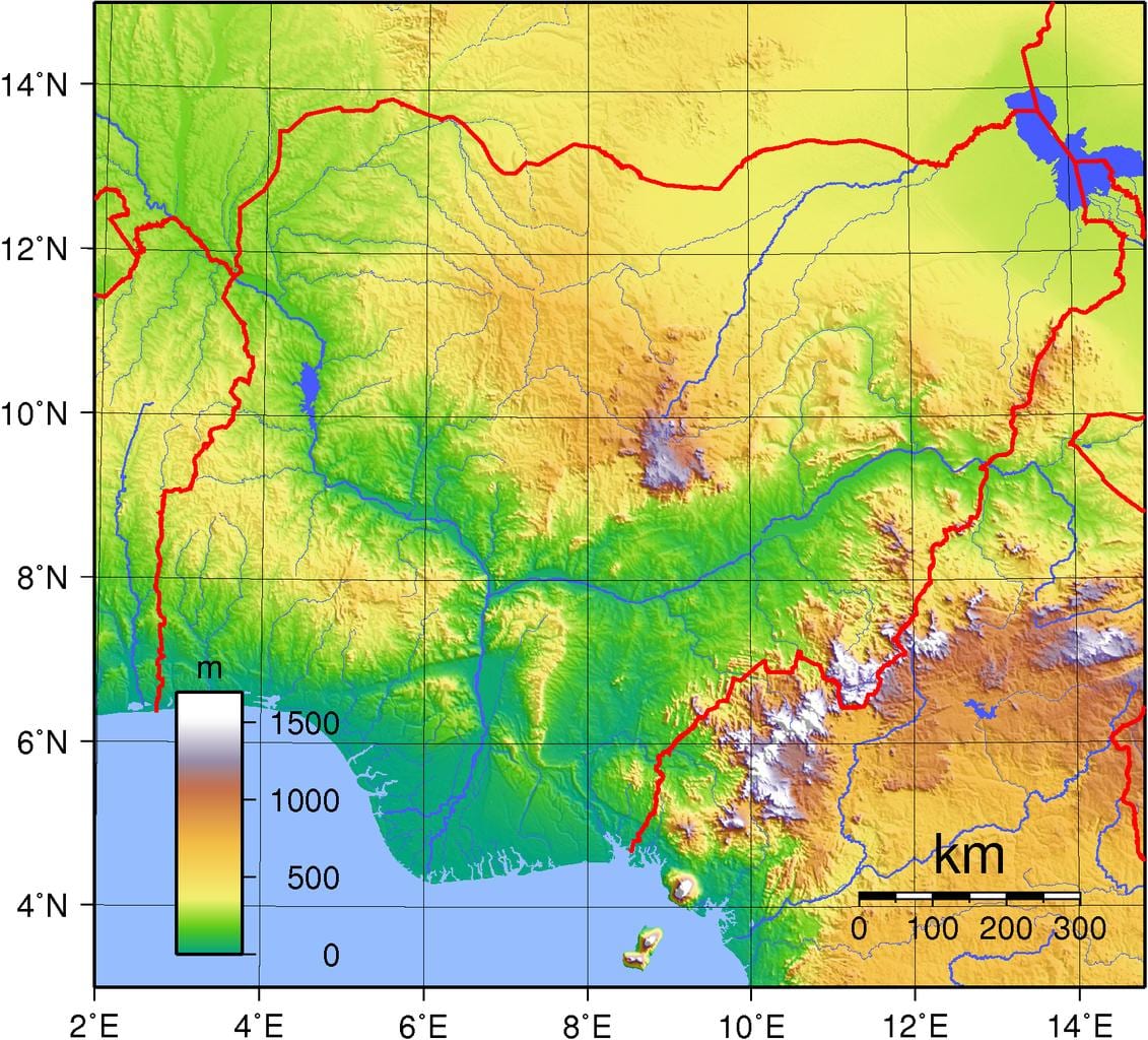 Mapa nigéria topografické