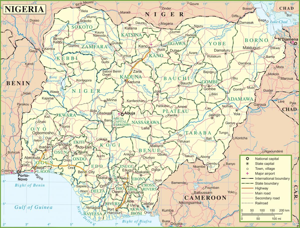 mapa nigéria ukazuje hlavné cesty
