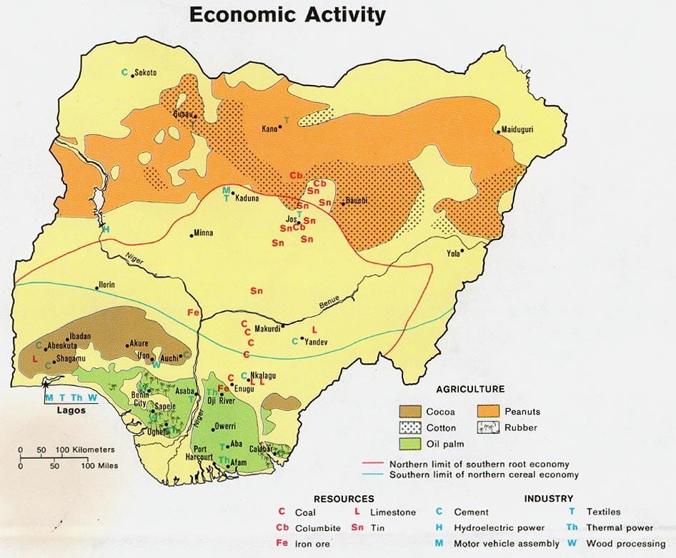 Mapa poľnohospodárskych nigéria