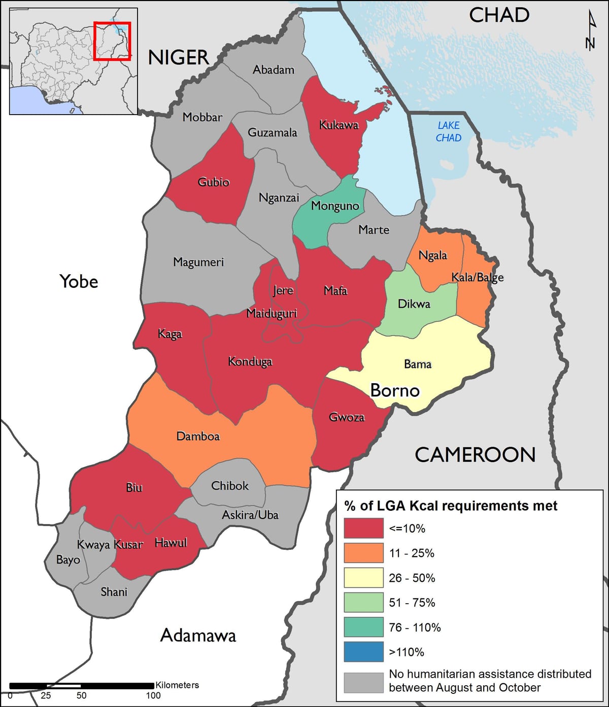 Mapa severovýchode nigérie
