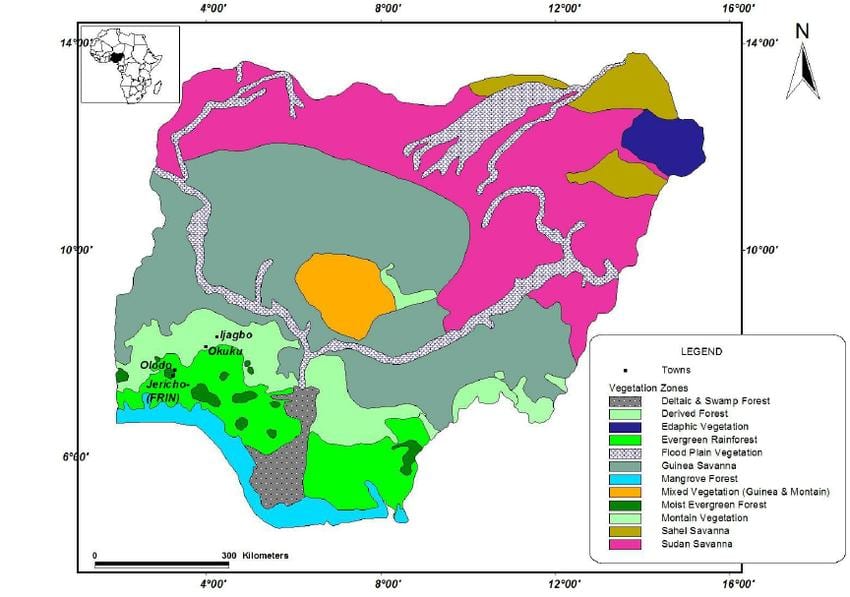mapa nigéria ukazuje vegetácie