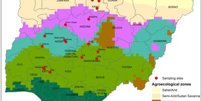 Mapa nigéria ukazuje plodín distribúcia