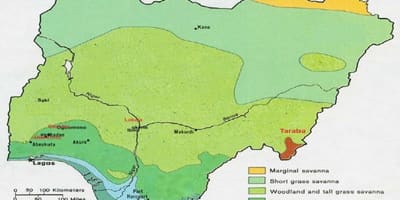 Mapa nigéria ukazuje vegetácie
