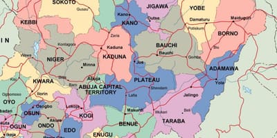 Mapa nigéria s štáty a mestá