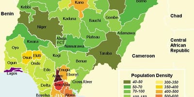 Nigéria hustota obyvateľstva mapu