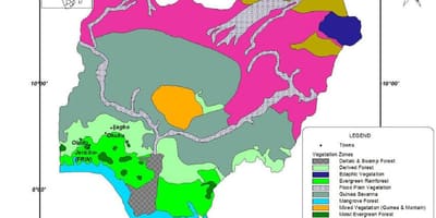 Mapa nigéria ukazuje vegetácie